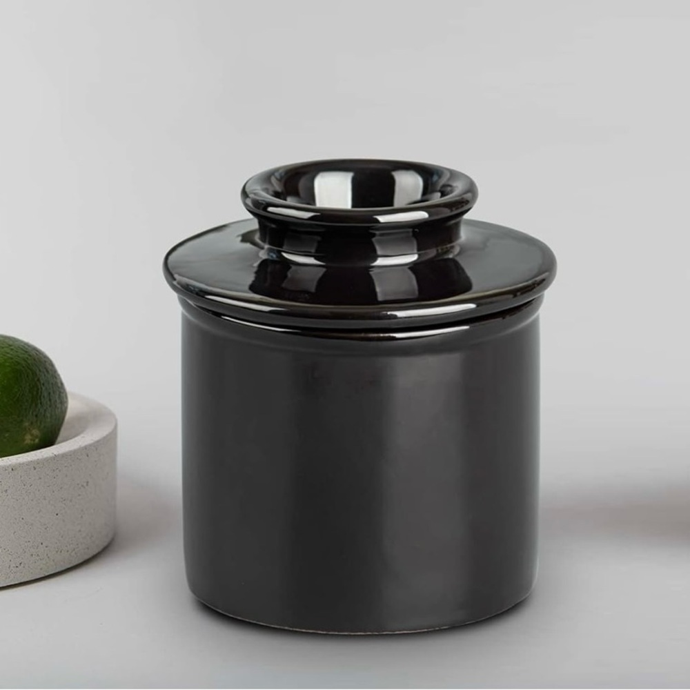 Sweese Black Porcelain French Butter Crock Dish,8.5 oz Microwave&Dishwasher Safe